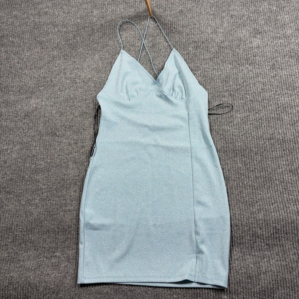 H&M Divided Mini Dress Womens M Blue Glitter Metallic Strappy
